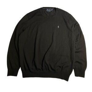 Polo Ralph Lauren Mens XL Black Washable Merino Wool Crewneck Sweater Pony Logo